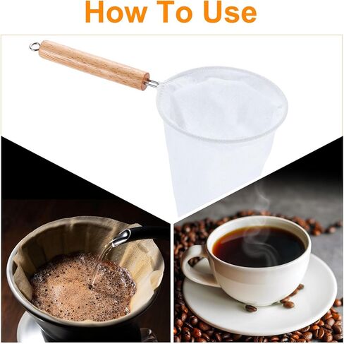 uxcell 2Pcs Coffee Pour Over Filters, Flannel Cloth Filter Bags with Wood Handle, Reusable Handmade Coffee Sock Strainer, White in Saudi Arabia