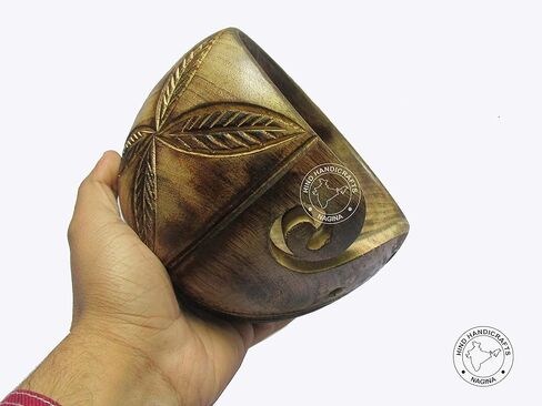 Hind Handicrafts Premium Solid Dark Handmade Crafted Wooden Portable Antique Yarn Storage Bowl - Holder for Knitting Crochet Hook Accessories (6" x 6" x 4", Torched Leaf) in Saudi Arabia