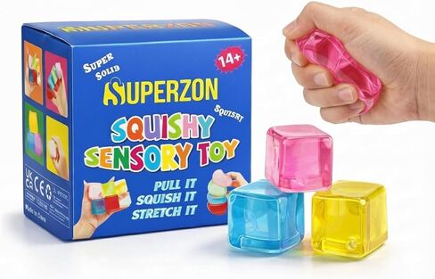 Square Stress Cube Pack of 3 – Sensory Squishy Fidget Toys for Kids & Adults | Ice Cube Anxiety & Stress Relief 3.3m (3 Colors in 1 Pack) in Saudi Arabia