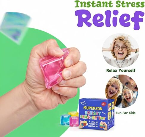 Square Stress Cube Pack of 3 – Sensory Squishy Fidget Toys for Kids & Adults | Ice Cube Anxiety & Stress Relief 3.3m (3 Colors in 1 Pack) in Saudi Arabia