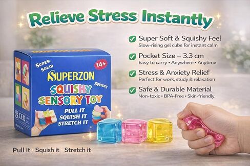 Square Stress Cube Pack of 3 – Sensory Squishy Fidget Toys for Kids & Adults | Ice Cube Anxiety & Stress Relief 3.3m (3 Colors in 1 Pack) in Saudi Arabia