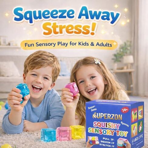 Square Stress Cube Pack of 3 – Sensory Squishy Fidget Toys for Kids & Adults | Ice Cube Anxiety & Stress Relief 3.3m (3 Colors in 1 Pack) in Saudi Arabia