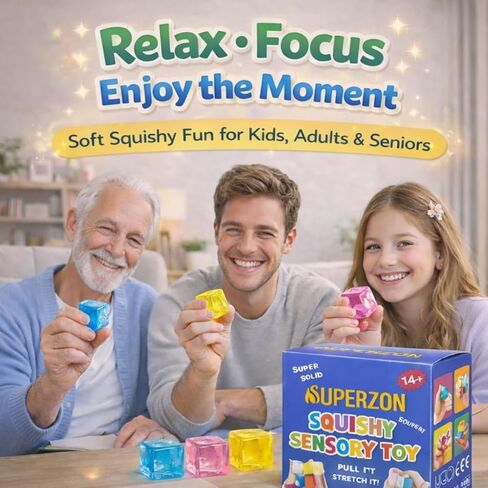 Square Stress Cube Pack of 3 – Sensory Squishy Fidget Toys for Kids & Adults | Ice Cube Anxiety & Stress Relief 3.3m (3 Colors in 1 Pack) in Saudi Arabia