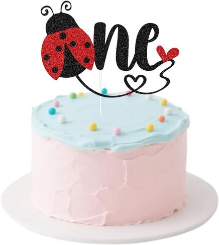 قطعة علوية لكعكة واحدة من Ladybug، زينة لحفلات عيد الميلاد الأول بموضوع الحشرات، تتحول الخنفساء الصغيرة إلى ديكور حفلة واحدة، أسود وأحمر لامع in Saudi Arabia