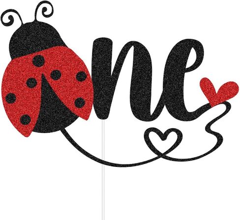 قطعة علوية لكعكة واحدة من Ladybug، زينة لحفلات عيد الميلاد الأول بموضوع الحشرات، تتحول الخنفساء الصغيرة إلى ديكور حفلة واحدة، أسود وأحمر لامع in Saudi Arabia