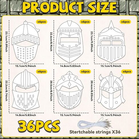 36 Set Medieval Knight Armor Coloring Mask Craft for Kids Color Your Own Paper DIY Kit Religious Bible Armor of God Knight Mask Crafts Helmet of Salvation Craft for Fun Home Activities Party Supplies in Saudi Arabia