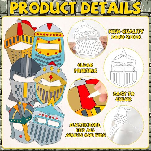 36 Set Medieval Knight Armor Coloring Mask Craft for Kids Color Your Own Paper DIY Kit Religious Bible Armor of God Knight Mask Crafts Helmet of Salvation Craft for Fun Home Activities Party Supplies in Saudi Arabia