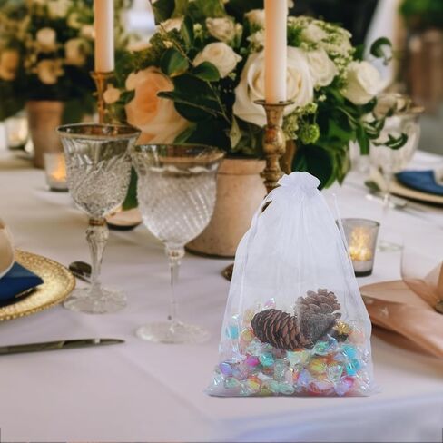 Songio التعبئة 100 قطعة أكياس الأورجانزا 6.7 × 9 بوصة، أكياس شبكية برباط أبيض لصالح الحفلات، الحلوى، حقيبة هدايا المجوهرات، حقائب الزفاف الشبكية الجيدة in Saudi Arabia