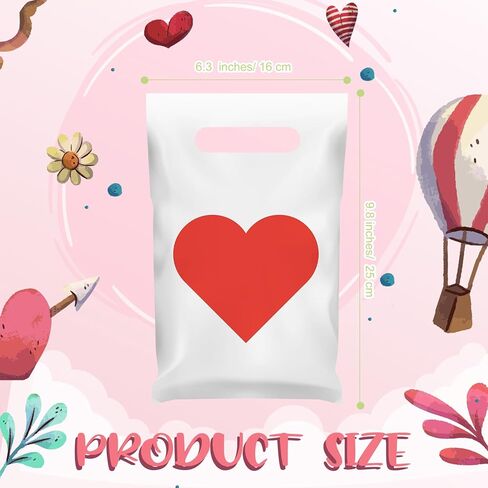 Janlaugh 100 Pieces Valentine's Day Plastic Gift Bags with Handles Bulk Small Red Heart Goodie Treat Candy Bags for Valentines Party Favors Celebrations in Saudi Arabia