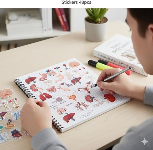 50 PCS Vintage Anatomy Stickers, Biology & Organ Sticker Pack for Medical Student Gifts, Notebook and Laptop Decoration in Kuwait