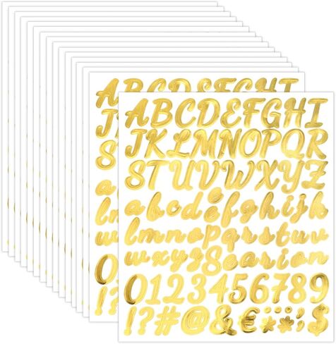 16 ورقة من ملصقات الحروف الذهبية، 1 بوصة ذاتية اللصق أرقام الحروف الأبجدية مقاومة للماء لأحرف لامعة لسجل القصاصات وغطاء التخرج وزجاجة المياه وديكور المنزل in Kuwait