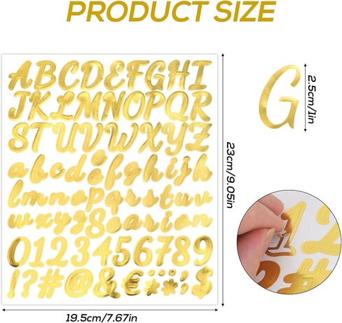 16 ورقة من ملصقات الحروف الذهبية، 1 بوصة ذاتية اللصق أرقام الحروف الأبجدية مقاومة للماء لأحرف لامعة لسجل القصاصات وغطاء التخرج وزجاجة المياه وديكور المنزل in Kuwait