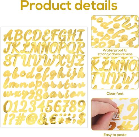 16 ورقة من ملصقات الحروف الذهبية، 1 بوصة ذاتية اللصق أرقام الحروف الأبجدية مقاومة للماء لأحرف لامعة لسجل القصاصات وغطاء التخرج وزجاجة المياه وديكور المنزل in Kuwait