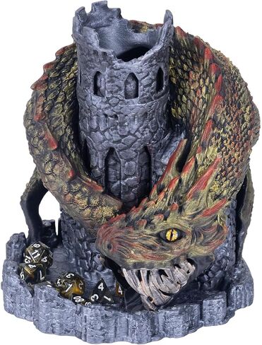 Black Dragon Castle Dice Tower,for Tabletop Games,D&D and RPG Games,Dungeons and Dragons,DND Dice Tower,Perfect Table Decoration & Party Surprise Gifts（with 7Pcs Polyhedral Dice） in Saudi Arabia