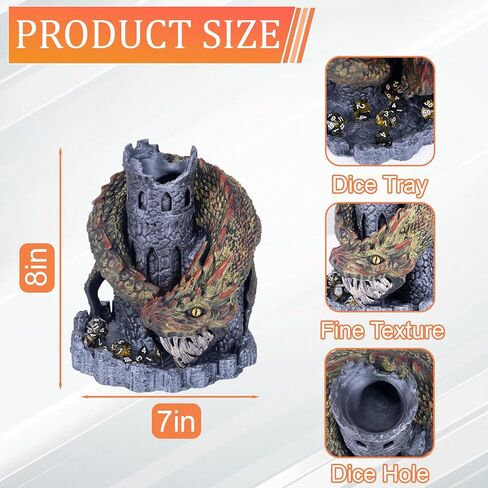 Black Dragon Castle Dice Tower,for Tabletop Games,D&D and RPG Games,Dungeons and Dragons,DND Dice Tower,Perfect Table Decoration & Party Surprise Gifts（with 7Pcs Polyhedral Dice） in Saudi Arabia