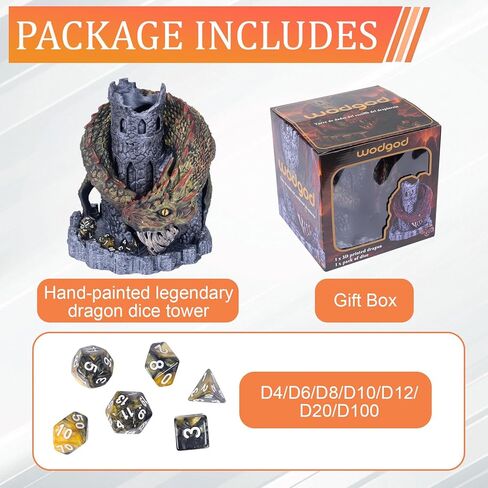 Black Dragon Castle Dice Tower,for Tabletop Games,D&D and RPG Games,Dungeons and Dragons,DND Dice Tower,Perfect Table Decoration & Party Surprise Gifts（with 7Pcs Polyhedral Dice） in Saudi Arabia