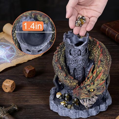 Black Dragon Castle Dice Tower,for Tabletop Games,D&D and RPG Games,Dungeons and Dragons,DND Dice Tower,Perfect Table Decoration & Party Surprise Gifts（with 7Pcs Polyhedral Dice） in Saudi Arabia