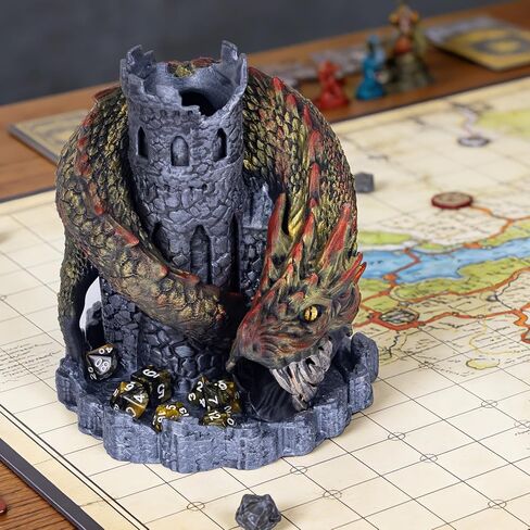 Black Dragon Castle Dice Tower,for Tabletop Games,D&D and RPG Games,Dungeons and Dragons,DND Dice Tower,Perfect Table Decoration & Party Surprise Gifts（with 7Pcs Polyhedral Dice） in Saudi Arabia