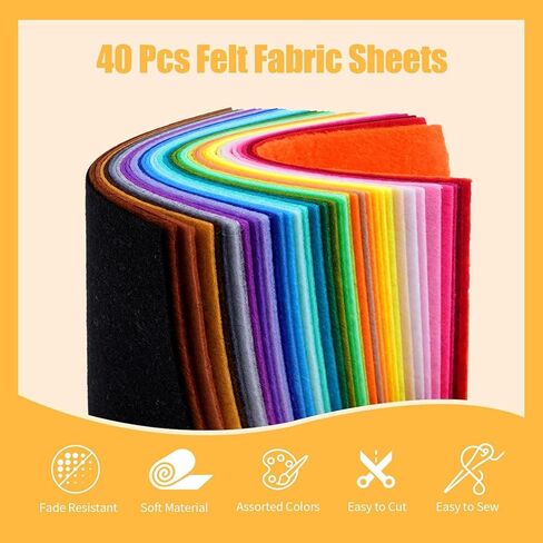 40pcs Felt Fabric Sheet 4"x4" Assorted Color Craft Squares Nonwoven for DIY Sewing Crafts,Patchwork,Decoration(Colorful) in Saudi Arabia