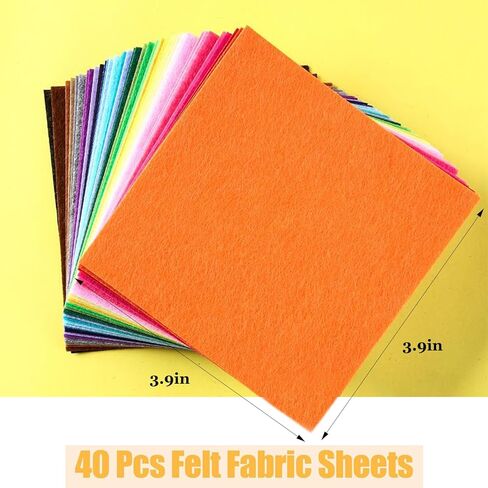 40pcs Felt Fabric Sheet 4"x4" Assorted Color Craft Squares Nonwoven for DIY Sewing Crafts,Patchwork,Decoration(Colorful) in Saudi Arabia