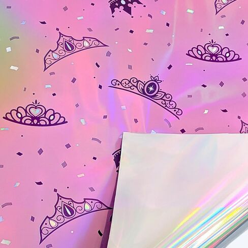 Cheerland Princess Wrapping Roll Tiara Gift Wrap Iridescent Crown Packing Holographic Foil for Pink Birthday Baby Shower Valentines Galentines Day Quinceanera Party Decoration Supplies in Saudi Arabia
