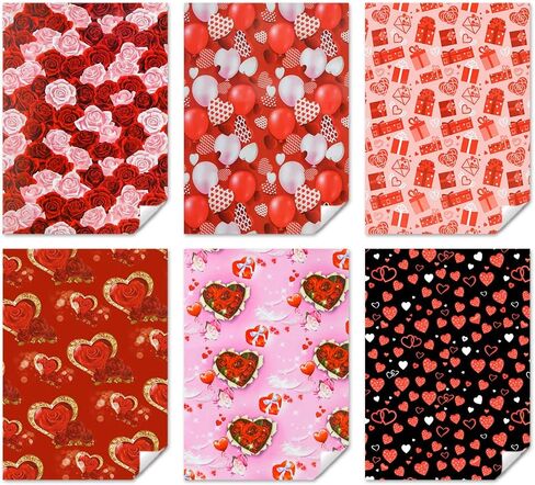 Romantic Love Wrapping Paper For Men Women, 6 Sheets in 6 Designs Included Red and Pink Rose hearts balloons, 20 x 30 inch Per Sheet Folded Flat for Wedding Anniversary Valentine's Day Mother's Day, in Saudi Arabia