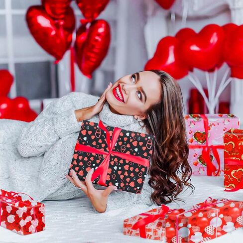 Romantic Love Wrapping Paper For Men Women, 6 Sheets in 6 Designs Included Red and Pink Rose hearts balloons, 20 x 30 inch Per Sheet Folded Flat for Wedding Anniversary Valentine's Day Mother's Day, in Saudi Arabia