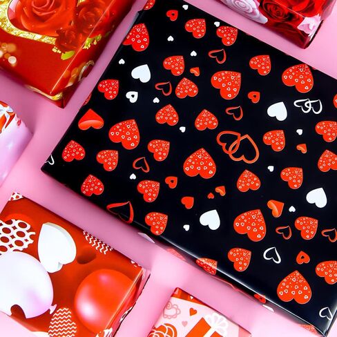 Romantic Love Wrapping Paper For Men Women, 6 Sheets in 6 Designs Included Red and Pink Rose hearts balloons, 20 x 30 inch Per Sheet Folded Flat for Wedding Anniversary Valentine's Day Mother's Day, in Saudi Arabia