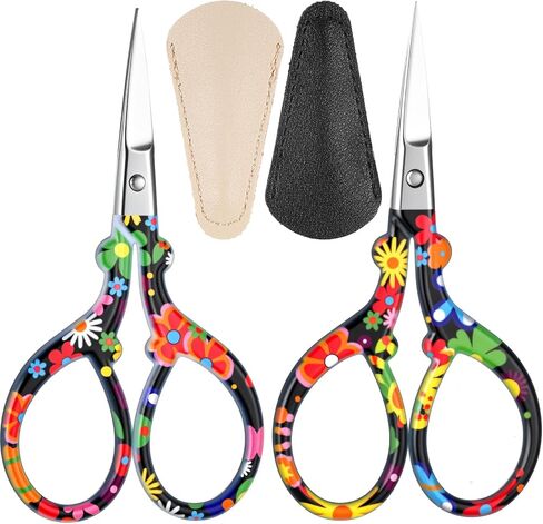 2Pcs Small Embroidery Scissors Sewing Scissors Pointed Stainless Steel Stork Shaped Scissor with Leather Cover 3.54 Inch Crafting Scissor for Art Work Needlework Knitting Daily Use in Saudi Arabia