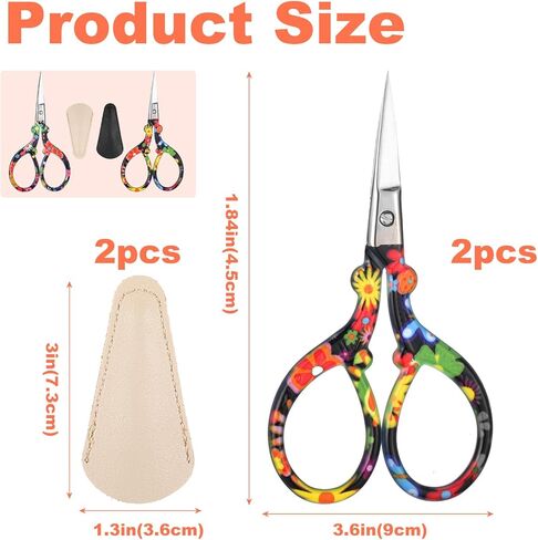2Pcs Small Embroidery Scissors Sewing Scissors Pointed Stainless Steel Stork Shaped Scissor with Leather Cover 3.54 Inch Crafting Scissor for Art Work Needlework Knitting Daily Use in Saudi Arabia
