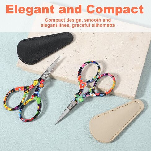 2Pcs Small Embroidery Scissors Sewing Scissors Pointed Stainless Steel Stork Shaped Scissor with Leather Cover 3.54 Inch Crafting Scissor for Art Work Needlework Knitting Daily Use in Saudi Arabia