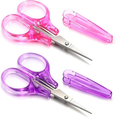 2 Pcs Small Craft Scissors Set, Mini Sewing Scissors with Protective Cover, Precision Tiny Scissor for Scrapbooking Supplies (Pink, Purple) in Saudi Arabia