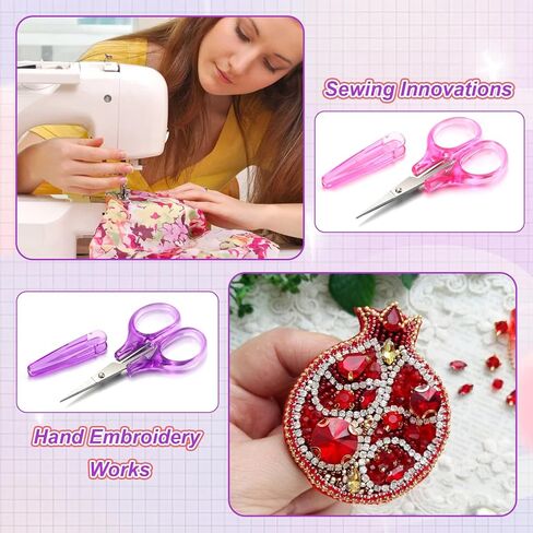 2 Pcs Small Craft Scissors Set, Mini Sewing Scissors with Protective Cover, Precision Tiny Scissor for Scrapbooking Supplies (Pink, Purple) in Saudi Arabia