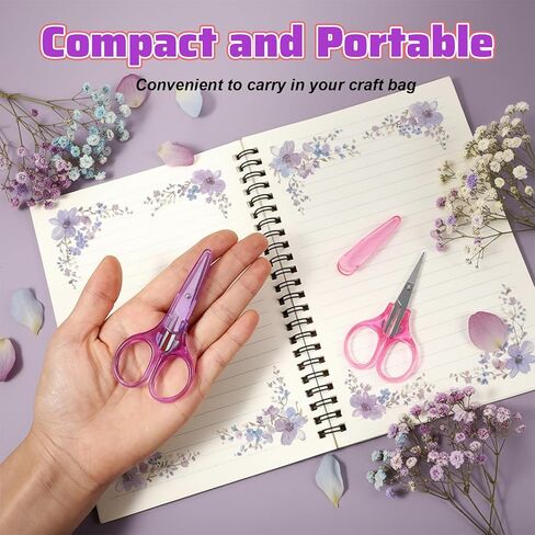 2 Pcs Small Craft Scissors Set, Mini Sewing Scissors with Protective Cover, Precision Tiny Scissor for Scrapbooking Supplies (Pink, Purple) in Saudi Arabia