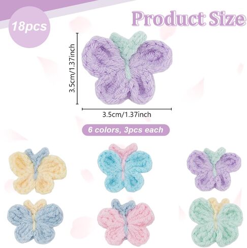 FREEBLOSS 18Pcs Crochet Butterfly Applique Handmade Crocheted Butterfly Embellishments Colorful Sew On Patches Crochet Knitted Handmade Applique for Clothes, Bags Arts Crafts DIY Decor 1.38'' in Saudi Arabia