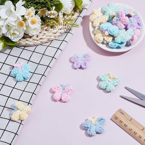 FREEBLOSS 18Pcs Crochet Butterfly Applique Handmade Crocheted Butterfly Embellishments Colorful Sew On Patches Crochet Knitted Handmade Applique for Clothes, Bags Arts Crafts DIY Decor 1.38'' in Saudi Arabia