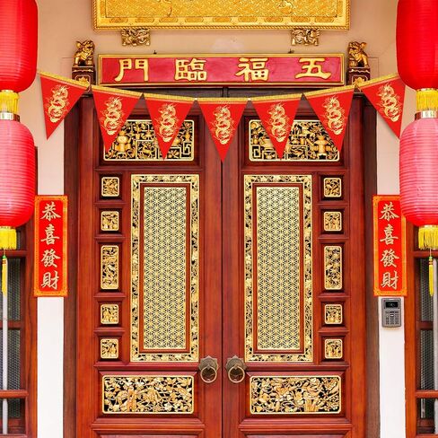 Whaline 2026 Chinese New Year Decorations, 20pcs Dragon Pennant Banner Red Gold Triangle Bunting Flag Garland Happy Spring Festive Banner for Lunar New Year Party Home Office Classroom Decor in Saudi Arabia