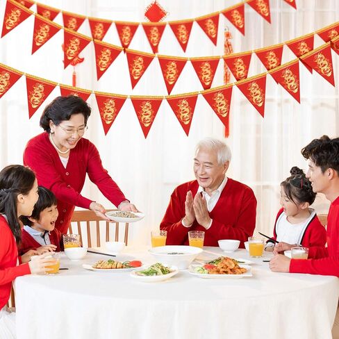 Whaline 2026 Chinese New Year Decorations, 20pcs Dragon Pennant Banner Red Gold Triangle Bunting Flag Garland Happy Spring Festive Banner for Lunar New Year Party Home Office Classroom Decor in Saudi Arabia
