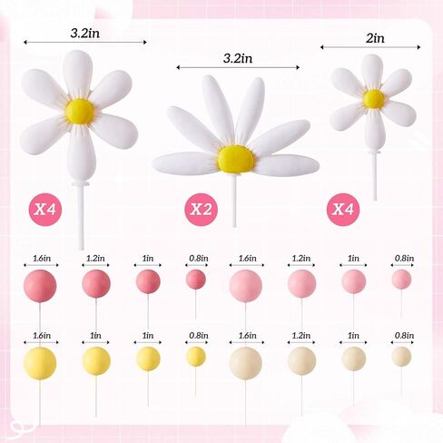Wonderjune 26 قطعة من كرات تزيين الكيك الهبي ديزي لتزيين الكيك من بوهو ديزي كرات الباستيل لعيد الحب وحفلات الزفاف وحفلات الزفاف بطابع هيبي in Saudi Arabia