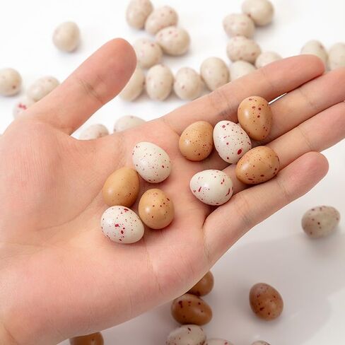 40PCS Artificial Easter Eggs Mini Resin Easter Eggs Figurines Miniature Fake Bird Eggs Vase Filler for Easter Party DIY Wreath Desktop Decor (White+Brown) in Kuwait