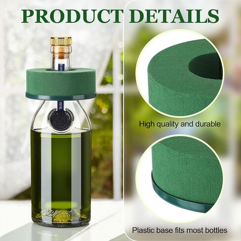 Wonderjune 12 Pcs Mini Floral Foam Holder for Wine Bottle Topper Green Flower Foam Round with Base Flower Arrangement Supplies for Wedding Party Table Decoration Wine Bottle Decor (3.9 x 1.8") in Saudi Arabia