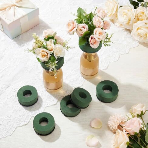 Wonderjune 12 Pcs Mini Floral Foam Holder for Wine Bottle Topper Green Flower Foam Round with Base Flower Arrangement Supplies for Wedding Party Table Decoration Wine Bottle Decor (3.9 x 1.8") in Saudi Arabia