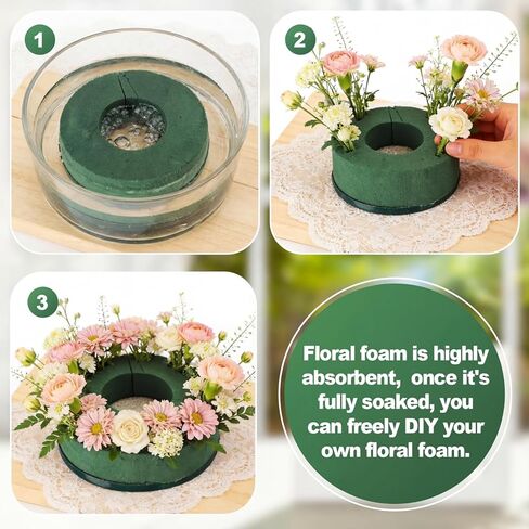 Wonderjune 12 Pcs Mini Floral Foam Holder for Wine Bottle Topper Green Flower Foam Round with Base Flower Arrangement Supplies for Wedding Party Table Decoration Wine Bottle Decor (3.9 x 1.8") in Saudi Arabia