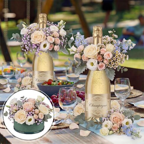 Wonderjune 12 Pcs Mini Floral Foam Holder for Wine Bottle Topper Green Flower Foam Round with Base Flower Arrangement Supplies for Wedding Party Table Decoration Wine Bottle Decor (3.9 x 1.8") in Saudi Arabia