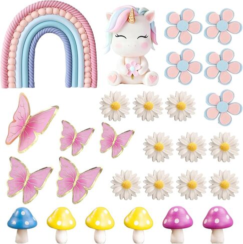 Unicorn Cake Topper Rainbow Cake Decorations with Rainbow Butterflies Mushrooms Flowers for Unicorn Themed Birthday Supplies in Saudi Arabia