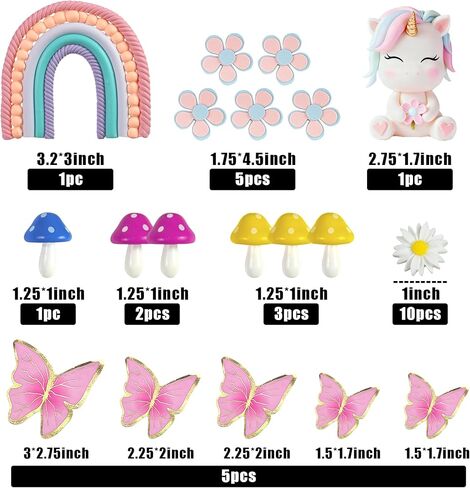 Unicorn Cake Topper Rainbow Cake Decorations with Rainbow Butterflies Mushrooms Flowers for Unicorn Themed Birthday Supplies in Saudi Arabia