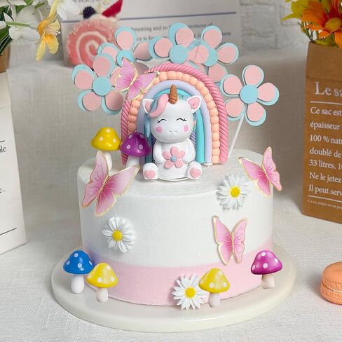 Unicorn Cake Topper Rainbow Cake Decorations with Rainbow Butterflies Mushrooms Flowers for Unicorn Themed Birthday Supplies in Saudi Arabia