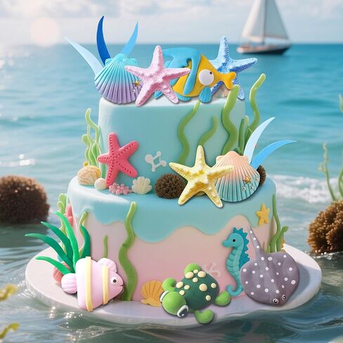 11 PCS Under The Sea Cake Decoration Ocean Cake Topper Under The Sea Party Supplies Devil Fish, Sea turtle，Starfish，Shell，Tropical fish Cake Decor in Saudi Arabia
