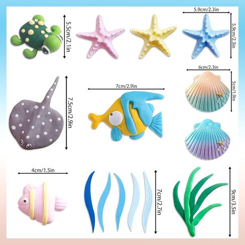 11 PCS Under The Sea Cake Decoration Ocean Cake Topper Under The Sea Party Supplies Devil Fish, Sea turtle，Starfish，Shell，Tropical fish Cake Decor in Saudi Arabia