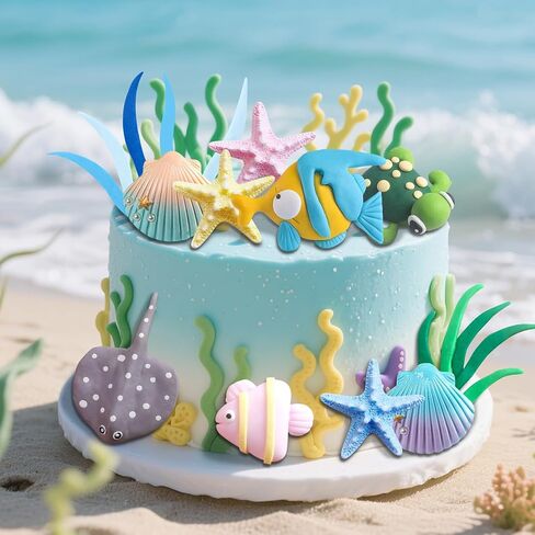 11 PCS Under The Sea Cake Decoration Ocean Cake Topper Under The Sea Party Supplies Devil Fish, Sea turtle，Starfish，Shell，Tropical fish Cake Decor in Saudi Arabia